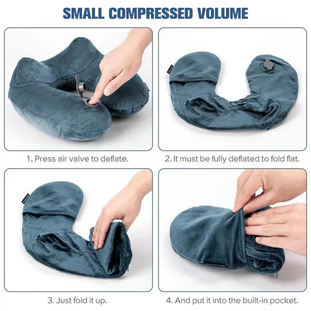 Alt view image 6 of 7 - Inflatable Travel Pillow for Sleeping Airplane - Inflatable Neck Pillow for Traveling on Plane with Washable Cover, Blow up Neck Travel Pillow for Airplanes, Cars - Portable and Comfortable