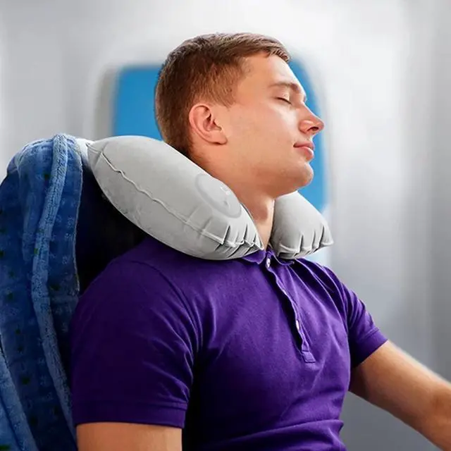 Alt view image 4 of 5 - Original Neckrest Inflatable Pillow, Waterproof Neck Pillow for Neck Support at the Beach, Pool + Airport Travel with Fully Adjustable Firmness and Included Carrying Pouch, Grey
