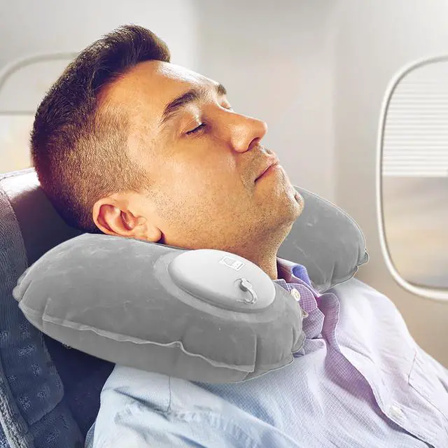 Alt view image 5 of 5 - Original Neckrest Inflatable Pillow, Waterproof Neck Pillow for Neck Support at the Beach, Pool + Airport Travel with Fully Adjustable Firmness and Included Carrying Pouch, Grey