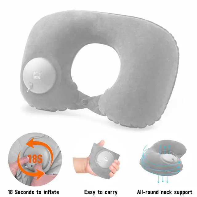 Alt view image 2 of 5 - Original Neckrest Inflatable Pillow, Waterproof Neck Pillow for Neck Support at the Beach, Pool + Airport Travel with Fully Adjustable Firmness and Included Carrying Pouch, Grey