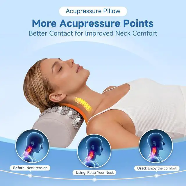 Alt view image 3 of 7 - Acupressure Neck Pillow, Ergonomic Neck Support Pillow with Raised Pressure Points, Neck Rest Pillow for Home, Office, Travel, Reading, Relaxation Gift for Women & Men, Light Gray