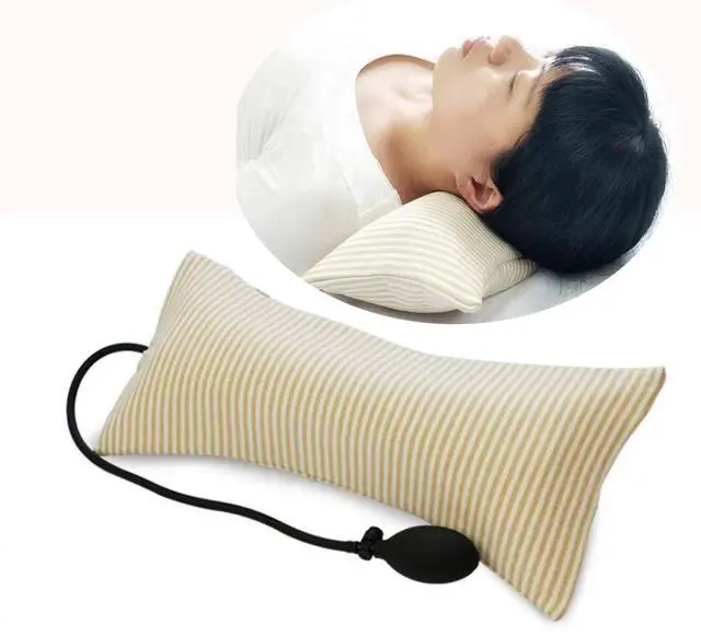 Main image of Inflatable Pillow Cushions, Height Adjustable Neck Cervical Head Support, Soft Portable Pillow with Pump for Car, Home, Office, Travel, Camping, Pillow Case Removable (Brown)