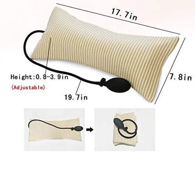 Alt view image 4 of 6 - Inflatable Pillow Cushions, Height Adjustable Neck Cervical Head Support, Soft Portable Pillow with Pump for Car, Home, Office, Travel, Camping, Pillow Case Removable (Brown)