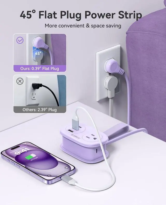 Alt view image 5 of 7 - Cruise Approved Power Strip for Travel, 5 in 1 Extension Cord with 2 AC Outlets 2 USB-A and 1 USB-C Ports, 3.7 ft Flat Plug Wrapped Around Power Strip for Cruise Office, Hotel, Home- AP3