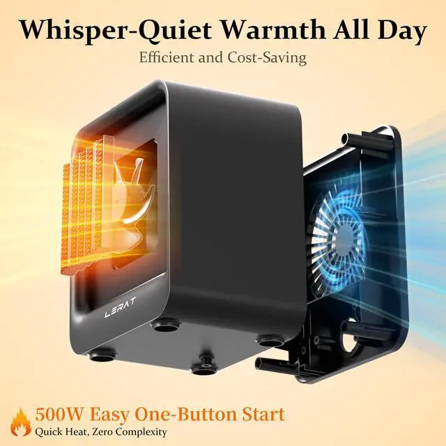 Alt view image 2 of 7 - Space Heater, Portable Mini Heater for Indoor Use, 500W Fast Heating Small Desk Heater with Overheating & Tip-Over Protection, Lightweight Electric Heaters for Office, Home, CampingBlack