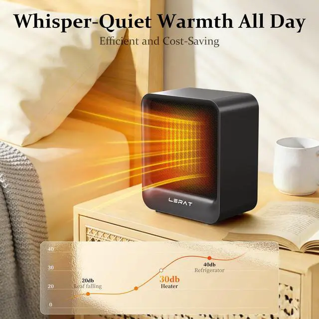 Alt view image 6 of 7 - Space Heater, Portable Mini Heater for Indoor Use, 500W Fast Heating Small Desk Heater with Overheating & Tip-Over Protection, Lightweight Electric Heaters for Office, Home, CampingBlack