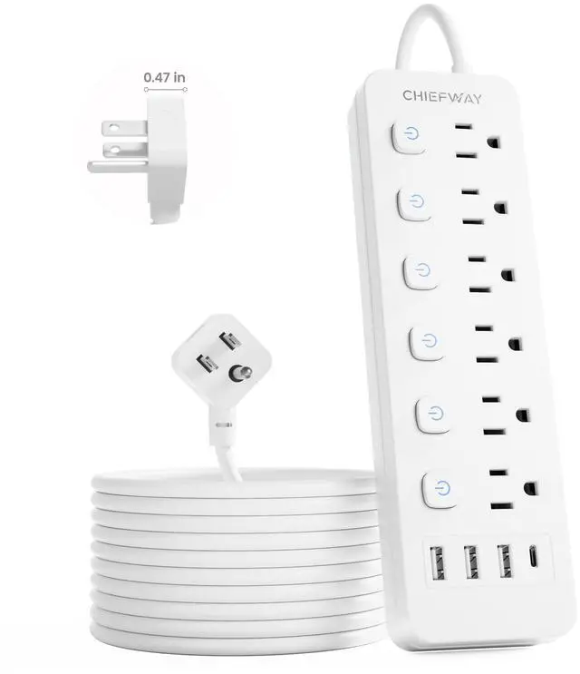 Main image of 6Ft Power Strip with Individual On/Off Switches, Flat Plug Extension Cord with 6 Outlets & 4 USB Ports(1 USB-C), Cruise Approved (No Surge Protector), Desk Charging Station for Home Office Dorm Travel