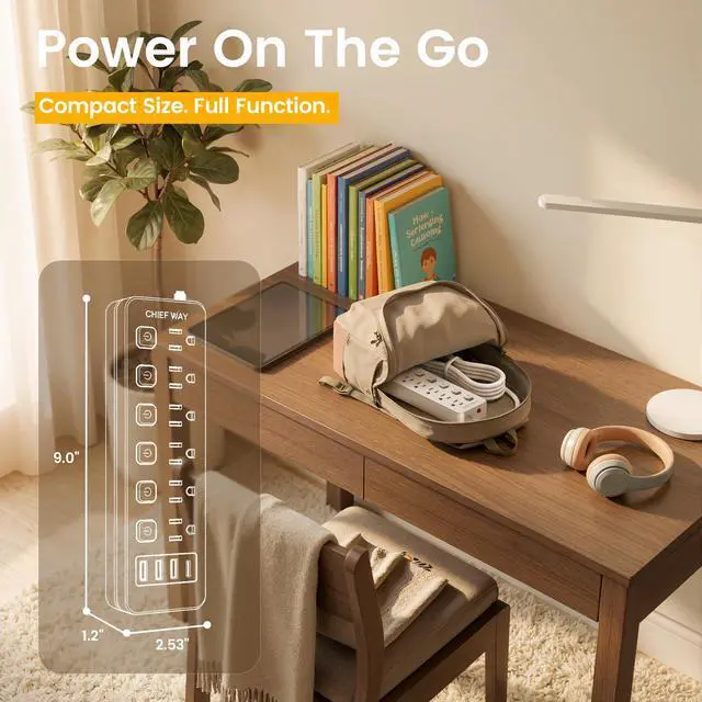 Alt view image 5 of 7 - 6Ft Power Strip with Individual On/Off Switches, Flat Plug Extension Cord with 6 Outlets & 4 USB Ports(1 USB-C), Cruise Approved (No Surge Protector), Desk Charging Station for Home Office Dorm Travel