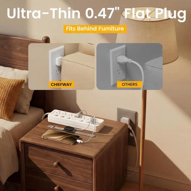 Alt view image 4 of 7 - 6Ft Power Strip with Individual On/Off Switches, Flat Plug Extension Cord with 6 Outlets & 4 USB Ports(1 USB-C), Cruise Approved (No Surge Protector), Desk Charging Station for Home Office Dorm Travel