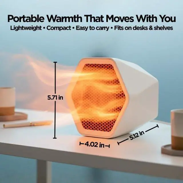 Alt view image 5 of 7 - Desktop Space Heater, Small Portable Electric Heater with Overheat Protection & Safety Shut-Off, Fast Heating Fan for Home Office Desk, Bedroom & Small Room, PTC Ceramic Heating for Indoor Use, White