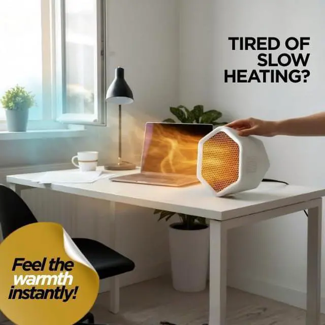 Alt view image 6 of 7 - Desktop Space Heater, Small Portable Electric Heater with Overheat Protection & Safety Shut-Off, Fast Heating Fan for Home Office Desk, Bedroom & Small Room, PTC Ceramic Heating for Indoor Use, White