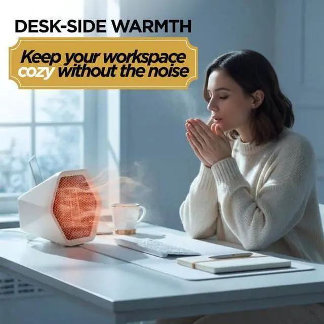 Alt view image 7 of 7 - Desktop Space Heater, Small Portable Electric Heater with Overheat Protection & Safety Shut-Off, Fast Heating Fan for Home Office Desk, Bedroom & Small Room, PTC Ceramic Heating for Indoor Use, White