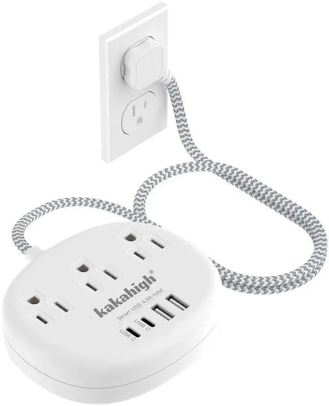 Main image of Small Extension Cord with USB C - 5 FT Short Extension Cord, 1625W 3 Prong Power Strip with 3 AC Outlet 4 USB (24W/4.8A), Bedside Charging Station for Home Office Dorm Room Essentials