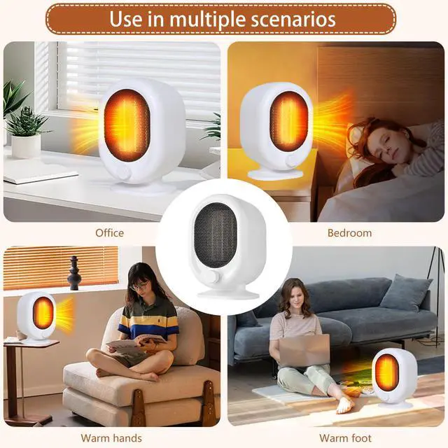 Alt view image 6 of 6 - Mini Space Heater,1500W Small Desk Heater,2 Gears Adjustable,PTC Ceramic Heating,Tip-over & Overheat Protection,Fast Heating and Super Quiet White