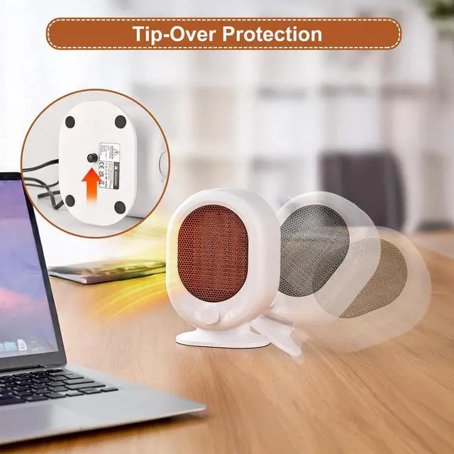 Alt view image 5 of 6 - Mini Space Heater,1500W Small Desk Heater,2 Gears Adjustable,PTC Ceramic Heating,Tip-over & Overheat Protection,Fast Heating and Super Quiet White