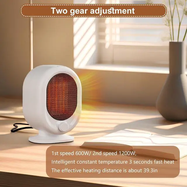 Alt view image 3 of 6 - Mini Space Heater,1500W Small Desk Heater,2 Gears Adjustable,PTC Ceramic Heating,Tip-over & Overheat Protection,Fast Heating and Super Quiet White