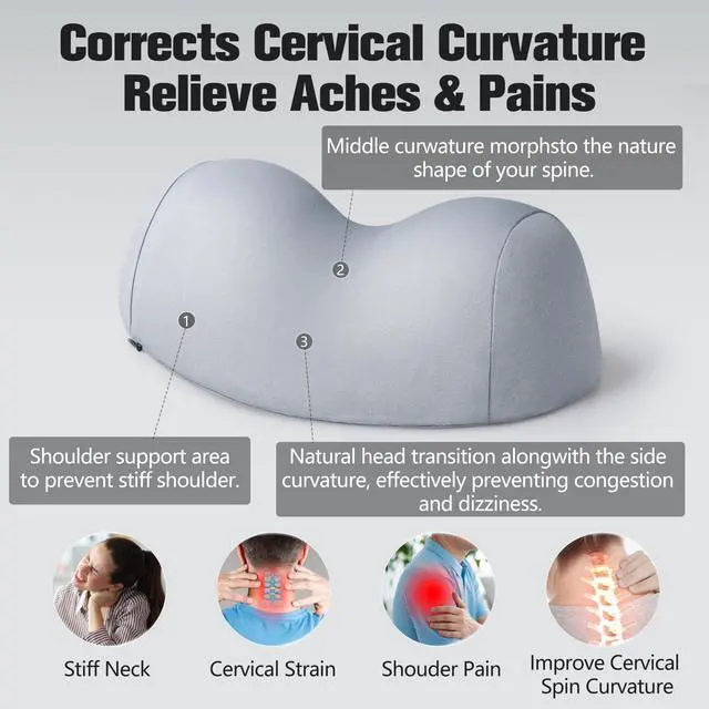 Alt view image 2 of 7 - Small Neck Stretcher Pillow for Pain Relief, Soft Cervical Traction Device Neck Mild Support Pillow Memory Foam Cervical Neck Orthopedic Pillow for Tension Muscle Relax Relief (Grey)
