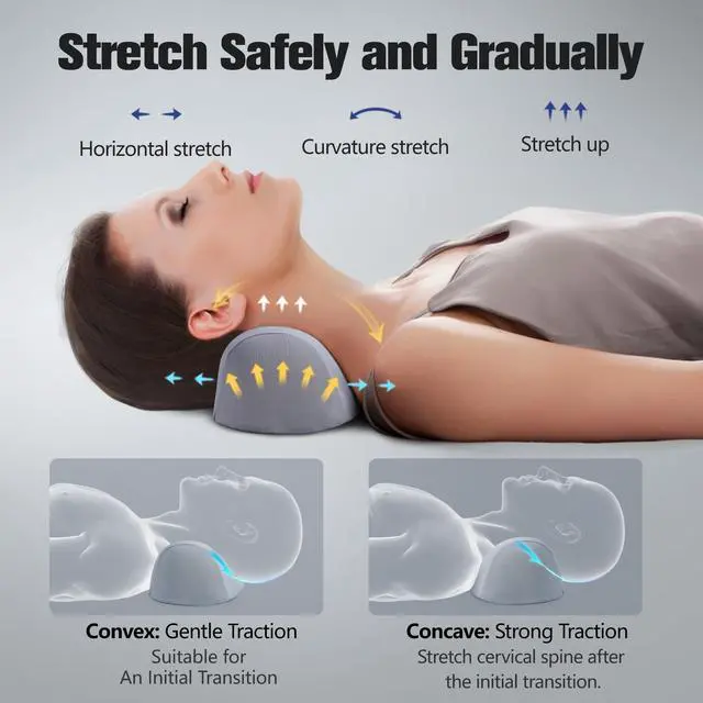 Alt view image 5 of 7 - Small Neck Stretcher Pillow for Pain Relief, Soft Cervical Traction Device Neck Mild Support Pillow Memory Foam Cervical Neck Orthopedic Pillow for Tension Muscle Relax Relief (Grey)