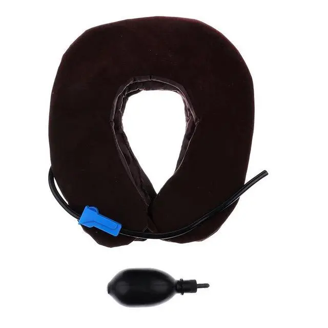 Alt view image 2 of 3 - Inflatable Cervical Neck Traction Air Inflatable Pillow Neck Head Stretcher Pain Relief Collar (for Adults, Brown)