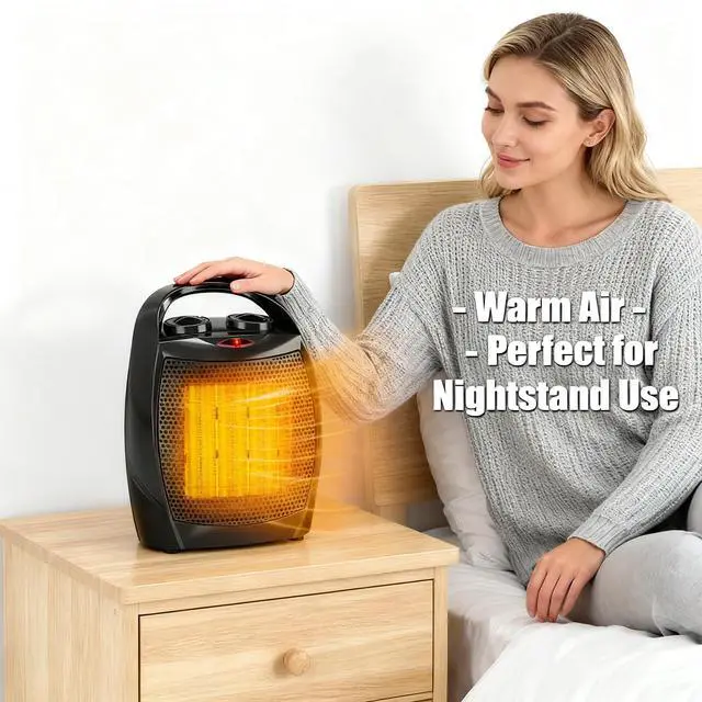 Alt view image 7 of 7 - Small Space Heater with Thermostat, 1500w/750w Fast Heating Ceramic Desk Heater & Fan, Safe and Quiet <45 DB for Room Office Desk Indoor Use