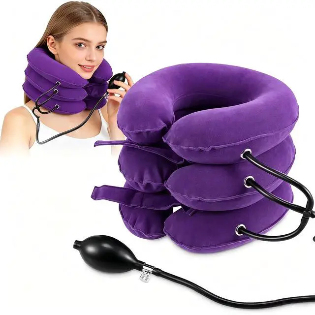 Main image of Inflatable Purple Cervical Neck Traction Brace, Adjustable Neck Stretcher for Instant Neck Pain Relief & Spine Decompression, Portable Design for Relax Your Neck Anytime Anywhere at Home Travel Office