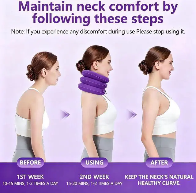 Alt view image 4 of 7 - Inflatable Purple Cervical Neck Traction Brace, Adjustable Neck Stretcher for Instant Neck Pain Relief & Spine Decompression, Portable Design for Relax Your Neck Anytime Anywhere at Home Travel Office
