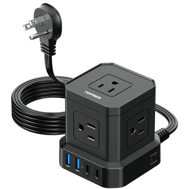 Main image of Power Strip with USB, USB C (3.0A) Power Strip with 5 Outlets, 2 USB-C & 2 USB-A, 5 FT Flat Extension Cord with Ultra Thin Flat Plug, Surge Protector Compact for Home Office, Dorm, Hotel Travel