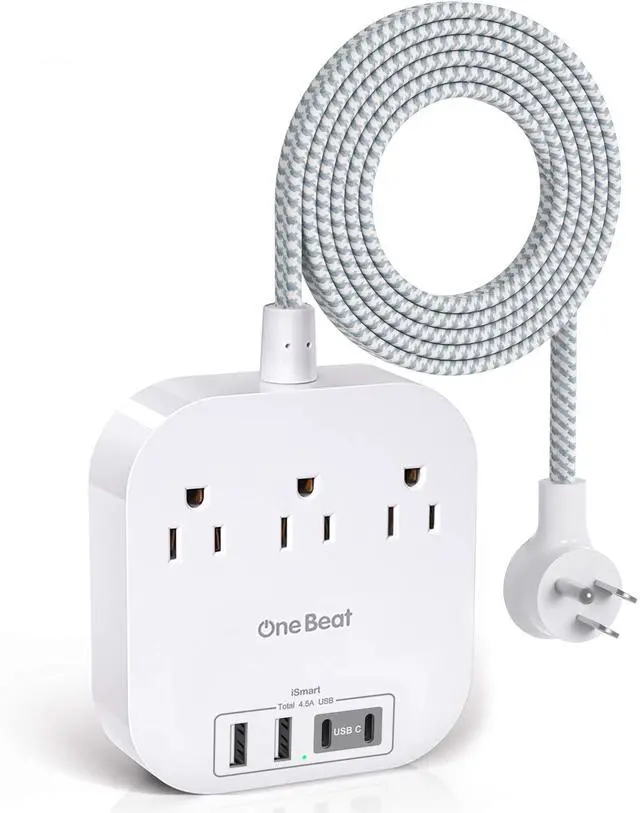 Main image of Power Strip with USB C, 3 Outlets 4 USB Ports (22.5W/4.5A) Desktop Charging Station, Flat Plug, 6ft Braided Extension Cord, Non Surge Protector for Travel, Cruise Ship, ETL Listed