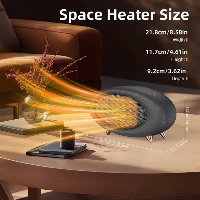 Alt view image 6 of 7 - Desk Heater 600W Small Space Heater with Overheating & Tip-Over Protection,PTC Ceramic Fast Heating For Indoor Use (Grey)