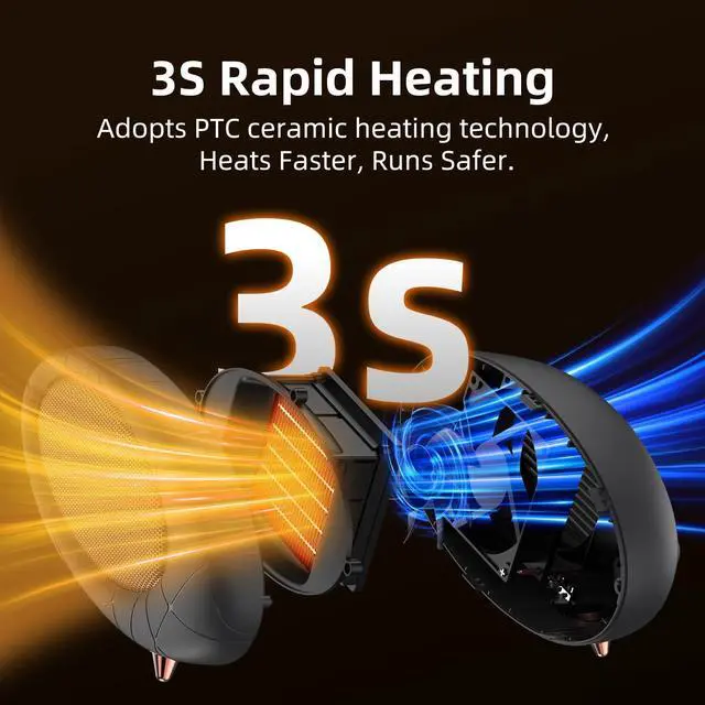 Alt view image 4 of 7 - Desk Heater 600W Small Space Heater with Overheating & Tip-Over Protection,PTC Ceramic Fast Heating For Indoor Use (Grey)