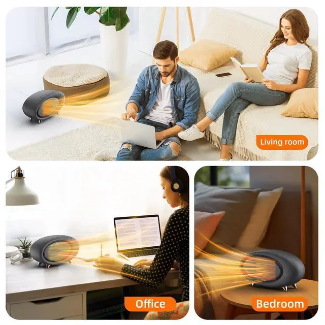 Alt view image 7 of 7 - Desk Heater 600W Small Space Heater with Overheating & Tip-Over Protection,PTC Ceramic Fast Heating For Indoor Use (Grey)