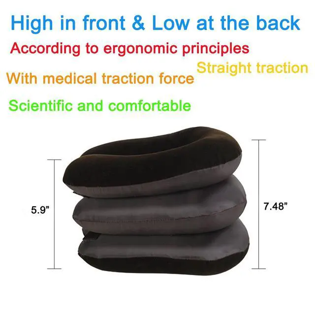 Alt view image 3 of 6 - Cervical Neck Traction Device for Instant Neck Pain Relief Inflatable Adjustable Neck Stretcher Neck Support Brace Neck Traction Pillow for Home Use Neck Decompression(Brown)