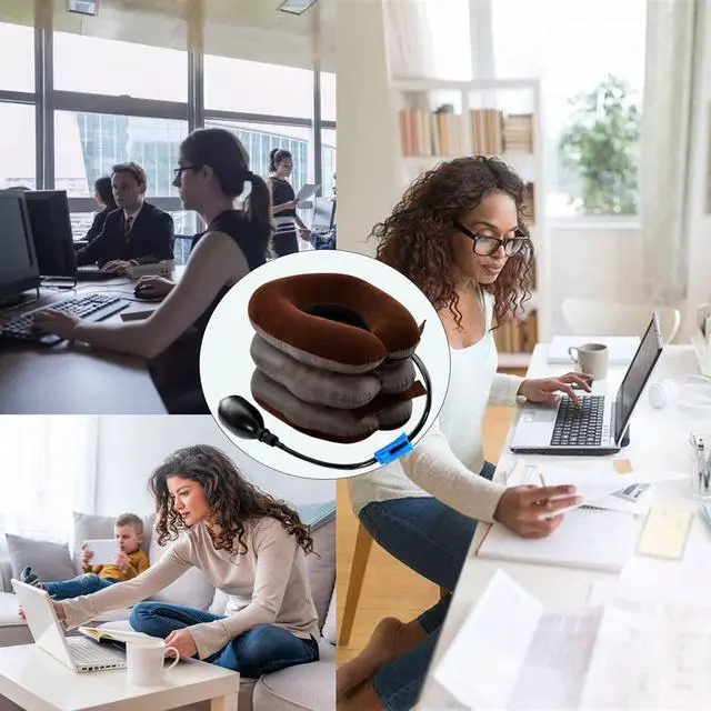 Alt view image 6 of 6 - Cervical Neck Traction Device for Instant Neck Pain Relief Inflatable Adjustable Neck Stretcher Neck Support Brace Neck Traction Pillow for Home Use Neck Decompression(Brown)