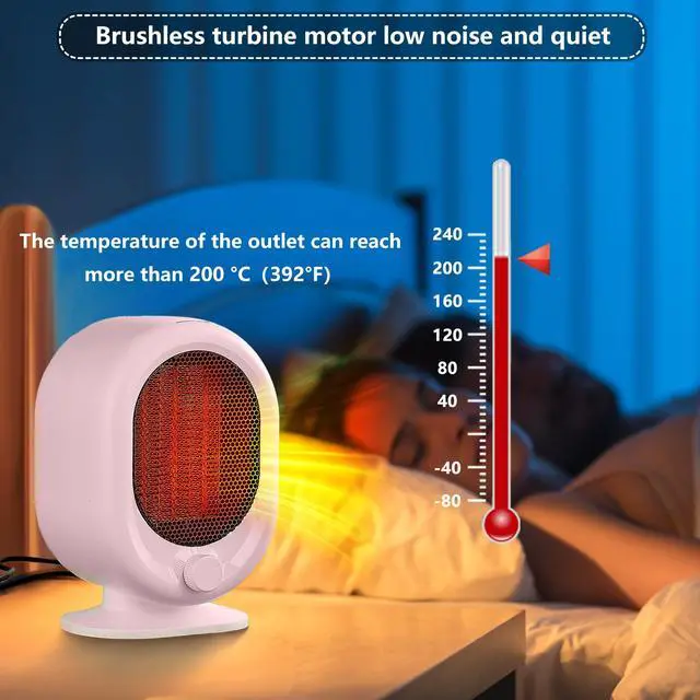 Alt view image 4 of 6 - Mini Space Heater,1500W Small Desk Heater,2 Gears Adjustable,PTC Ceramic Heating,Tip-over & Overheat Protection,Fast Heating and Super Quiet Pink