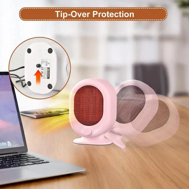 Alt view image 5 of 6 - Mini Space Heater,1500W Small Desk Heater,2 Gears Adjustable,PTC Ceramic Heating,Tip-over & Overheat Protection,Fast Heating and Super Quiet Pink