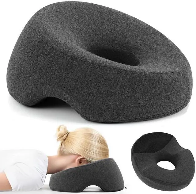 Main image of Face Down Adjustable Memory Foam Pillow with 2 Air Vents - Stomach Sleep & Post-Eye Surgery Headrest with Massage Cushion for Recovery (Dark Gray, Medium)