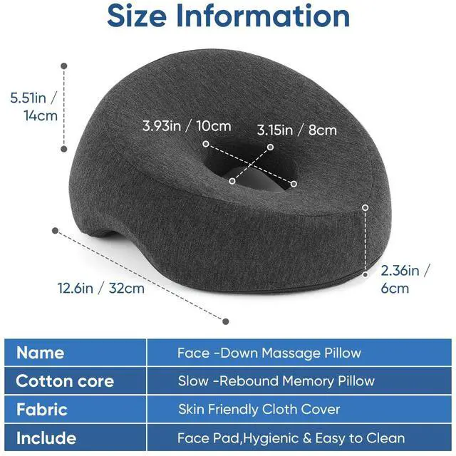 Alt view image 4 of 7 - Face Down Adjustable Memory Foam Pillow with 2 Air Vents - Stomach Sleep & Post-Eye Surgery Headrest with Massage Cushion for Recovery (Dark Gray, Medium)