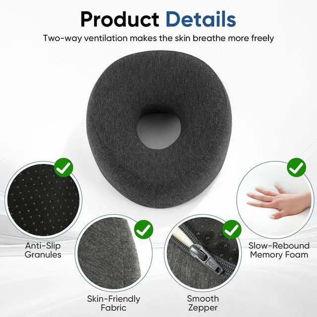 Alt view image 5 of 7 - Face Down Adjustable Memory Foam Pillow with 2 Air Vents - Stomach Sleep & Post-Eye Surgery Headrest with Massage Cushion for Recovery (Dark Gray, Medium)