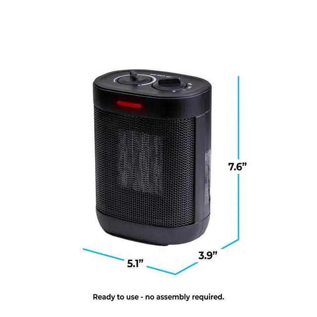 Alt view image 5 of 5 - Compact Electric Space Heater for Indoor Use 1500W Fan-Forced PTC Ceramic Heater with Adjustable Thermostat, 3 Heat Settings, Tip-Over & Overheat Protection, ETL Listed Black