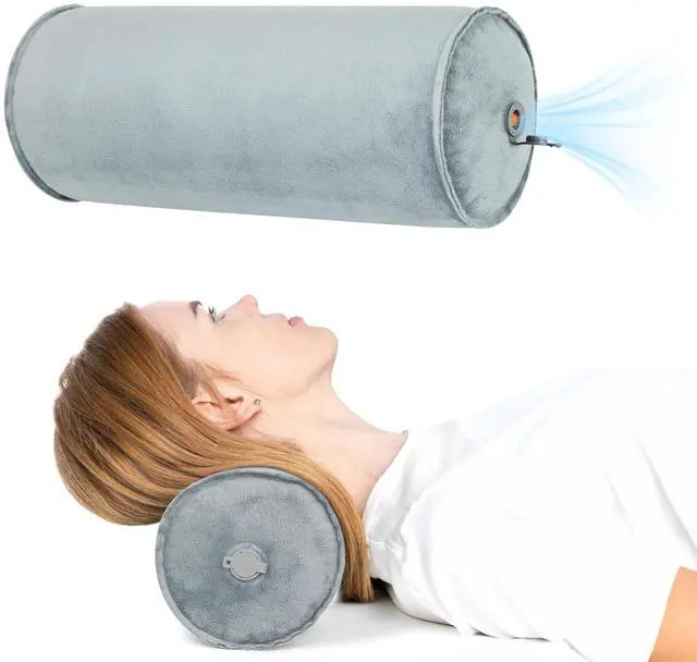 Main image of Inflatable Round Neck Pillow Cervical Roll Pillow Cylinder Bolster Pillow for Head, Neck, Back, Legs and Yoga, Grey4.92 * 14.96