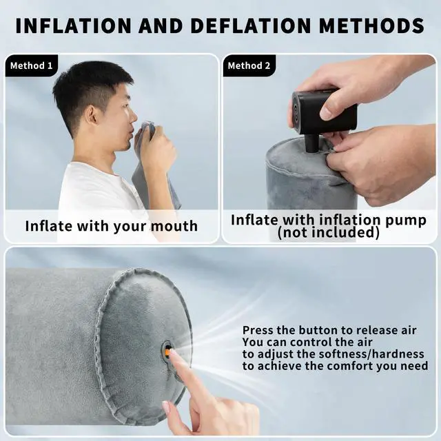 Alt view image 3 of 6 - Inflatable Round Neck Pillow Cervical Roll Pillow Cylinder Bolster Pillow for Head, Neck, Back, Legs and Yoga, Grey4.92 * 14.96