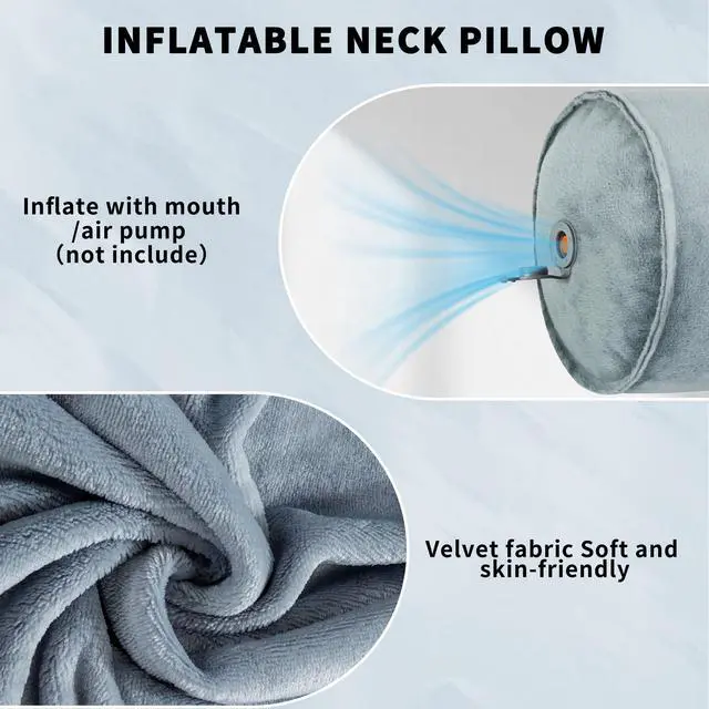 Alt view image 4 of 6 - Inflatable Round Neck Pillow Cervical Roll Pillow Cylinder Bolster Pillow for Head, Neck, Back, Legs and Yoga, Grey4.92 * 14.96