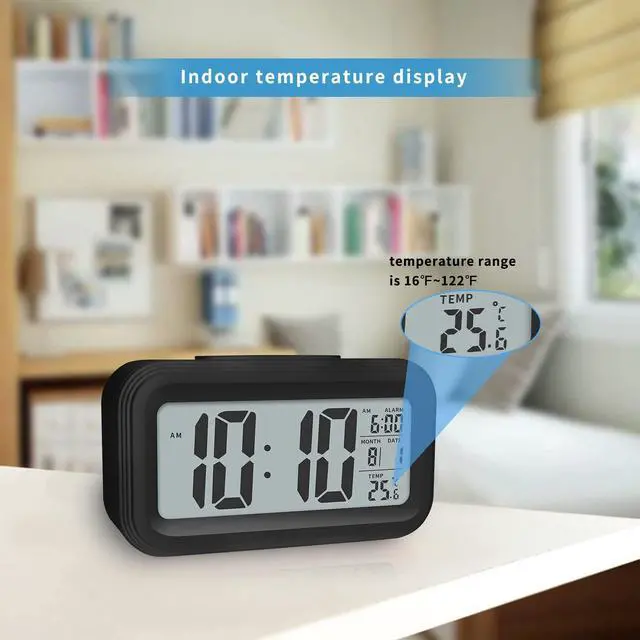 Alt view image 3 of 5 - Digital Alarm Clock with Indoor Temperature, Battery Operated,Snooze Model,12/24H Display for Bedrooms Heavy Sleepers Kids Travel Bathroom Desk Smart Clock
