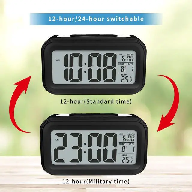 Alt view image 4 of 5 - Digital Alarm Clock with Indoor Temperature, Battery Operated,Snooze Model,12/24H Display for Bedrooms Heavy Sleepers Kids Travel Bathroom Desk Smart Clock
