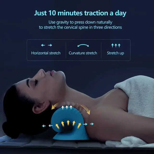 Alt view image 3 of 7 - Neck Stretcher for Neck Pain Relief, Neck and Shoulder Relaxer Cervical Traction Device Pillow for TMJ Pain Relief and Muscle Relax, Cervical Spine Alignment Chiropractic Pillow (Blue)