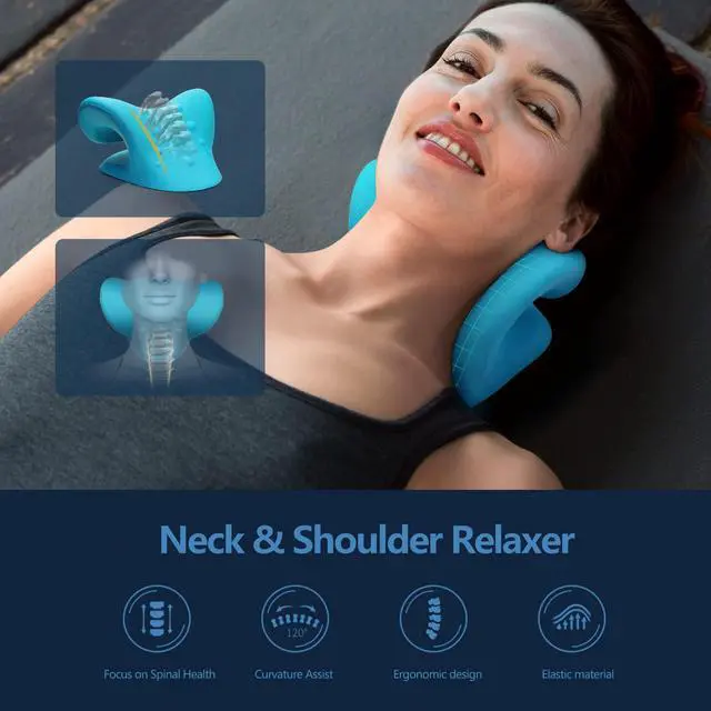 Alt view image 4 of 7 - Neck Stretcher for Neck Pain Relief, Neck and Shoulder Relaxer Cervical Traction Device Pillow for TMJ Pain Relief and Muscle Relax, Cervical Spine Alignment Chiropractic Pillow (Blue)