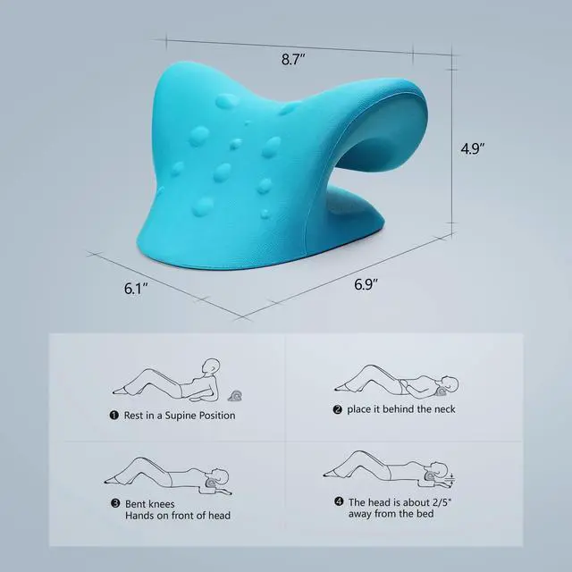 Alt view image 7 of 7 - Neck Stretcher for Neck Pain Relief, Neck and Shoulder Relaxer Cervical Traction Device Pillow for TMJ Pain Relief and Muscle Relax, Cervical Spine Alignment Chiropractic Pillow (Blue)