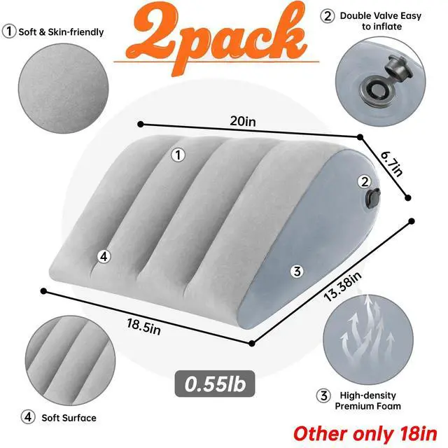 Alt view image 4 of 6 - 2 Pack Portable Inflatable Wedge Pillow,Body Positioner for Sleep Support, Adjustable Travel Pillow - Lightweight Bed/Leg Support Pillow, Fast Inflationfor Home Outdoor Travel