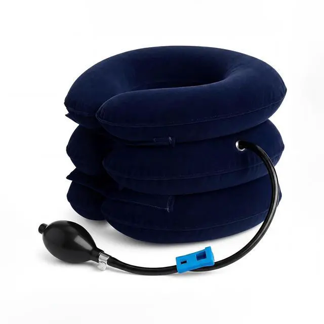 Alt view image 3 of 7 - Neck Stretcher, Cervical Traction Device, Neck Traction Device for Neck Pain Relief, Adjustable Inflatable Neck Stretcher Cervical Traction and Neck Brace, Neck Decompression Home Use (Blue)