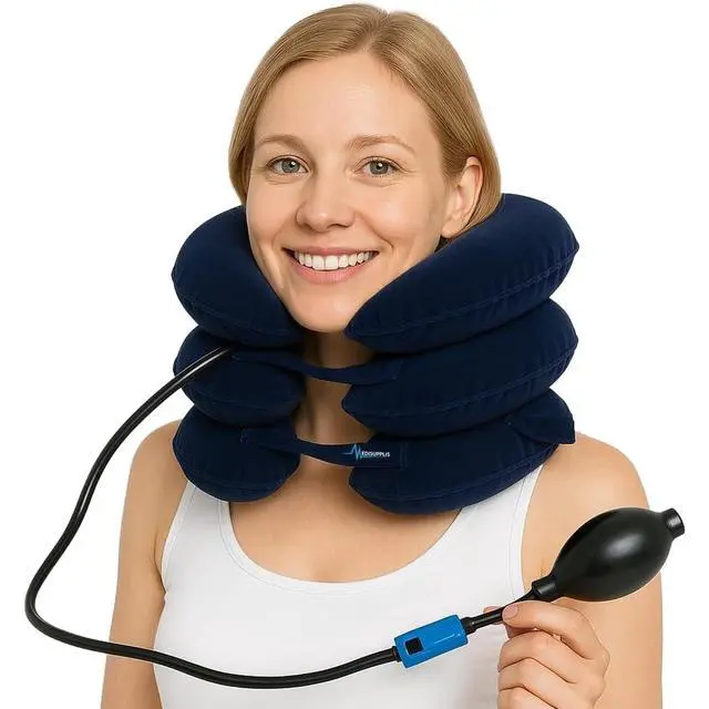 Alt view image 7 of 7 - Neck Stretcher, Cervical Traction Device, Neck Traction Device for Neck Pain Relief, Adjustable Inflatable Neck Stretcher Cervical Traction and Neck Brace, Neck Decompression Home Use (Blue)